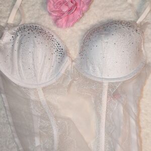 Victoria's Secret Lace Women's Halloween Corset Push Up Fairy Bride Bling EUC